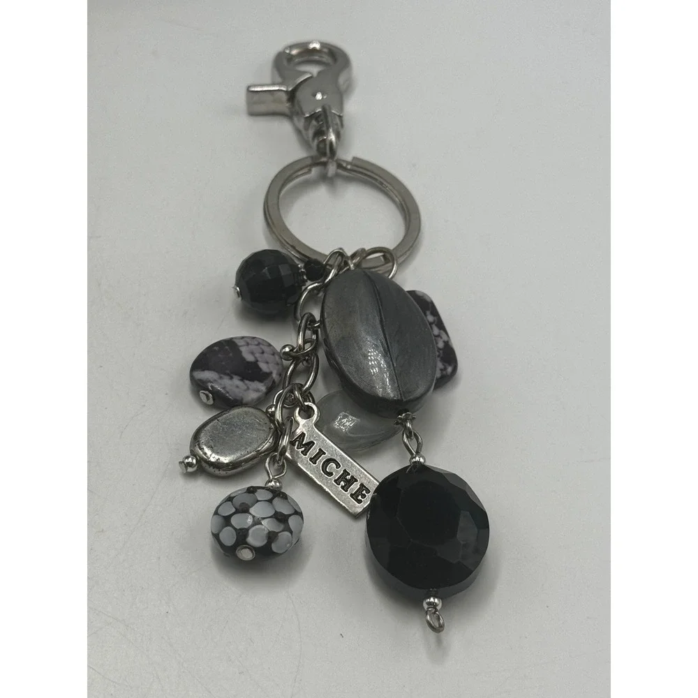 Miche Bag Charm Keychain Black White Snakeskin Beaded Handbag Accessory Tag